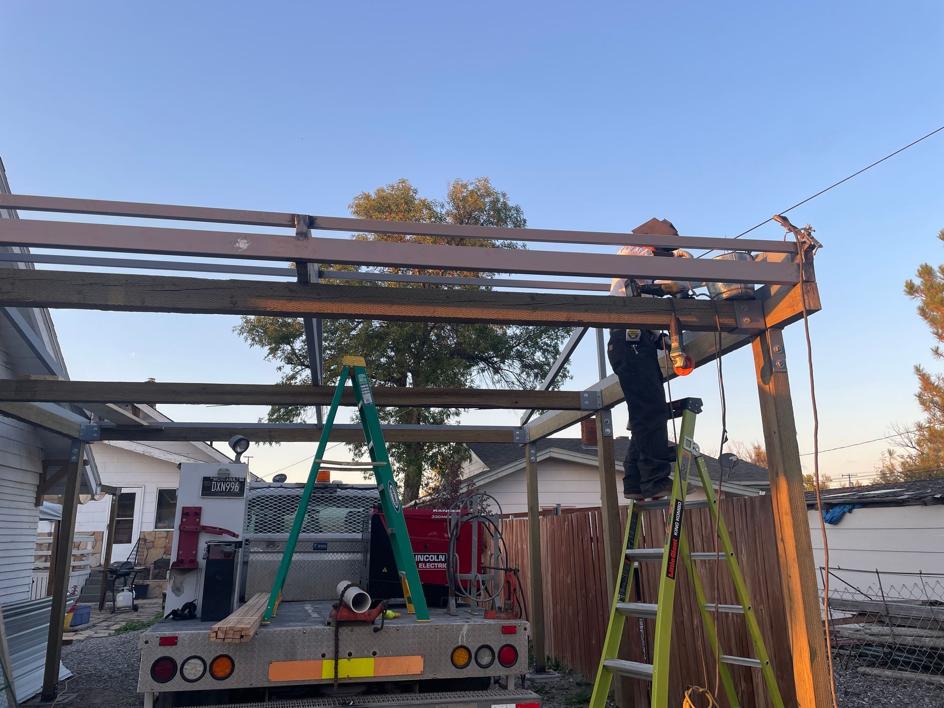 Carport build at sunset