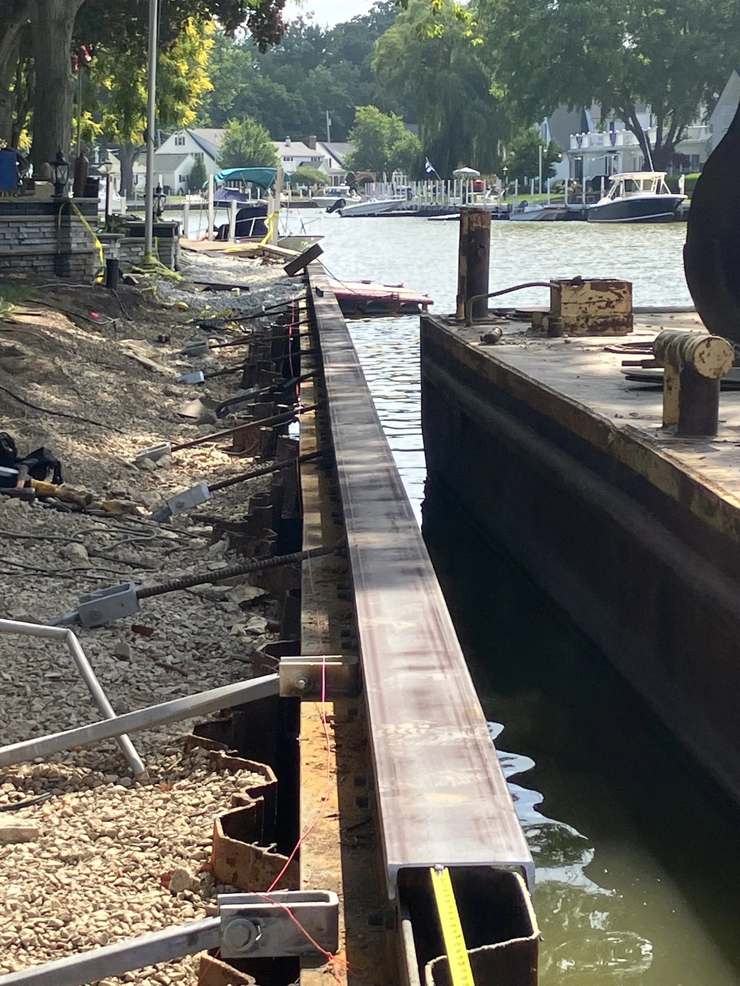 Deadman anchors on a seawall rebuild