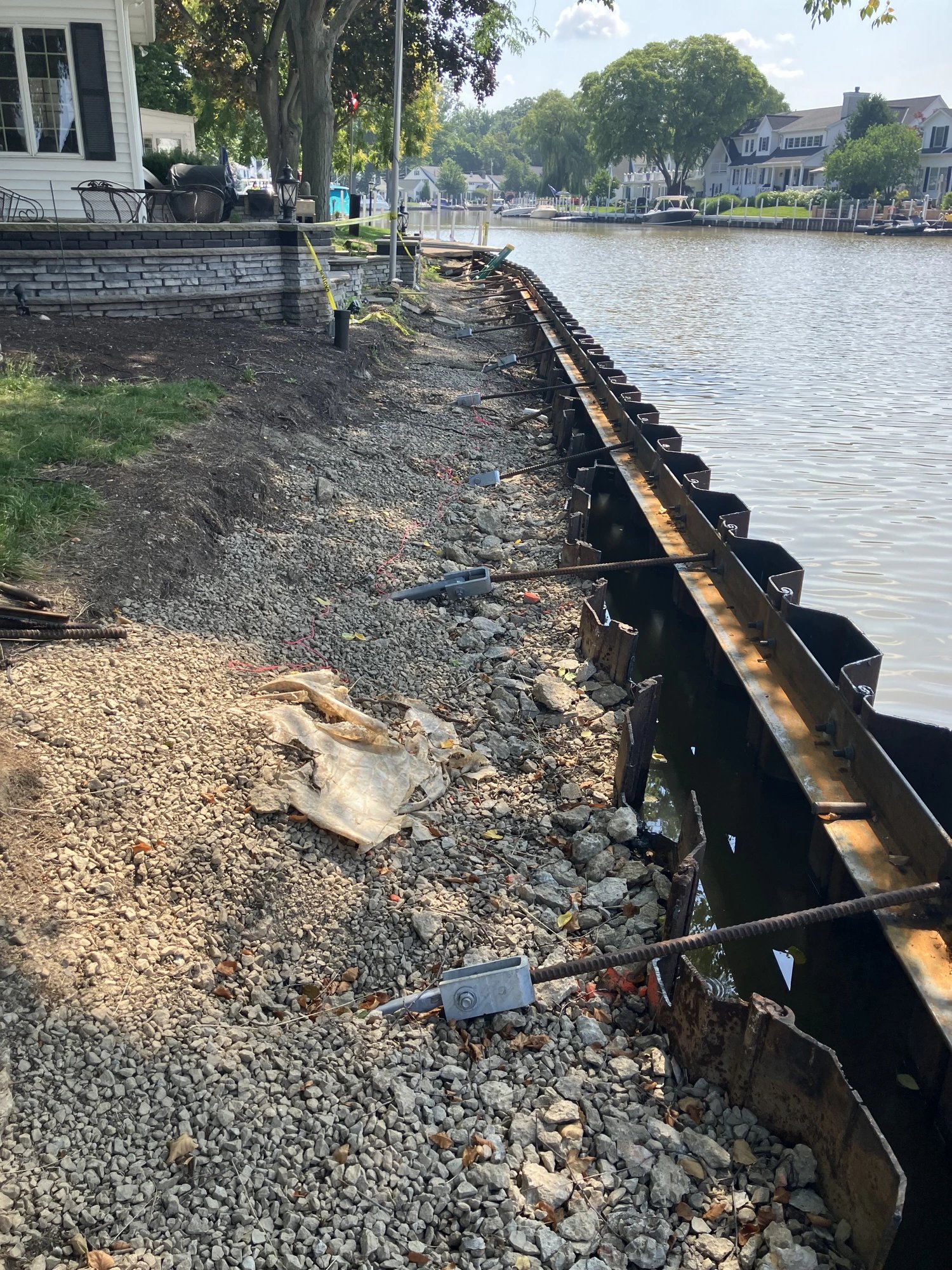Tieback rods on a shoreline seawall